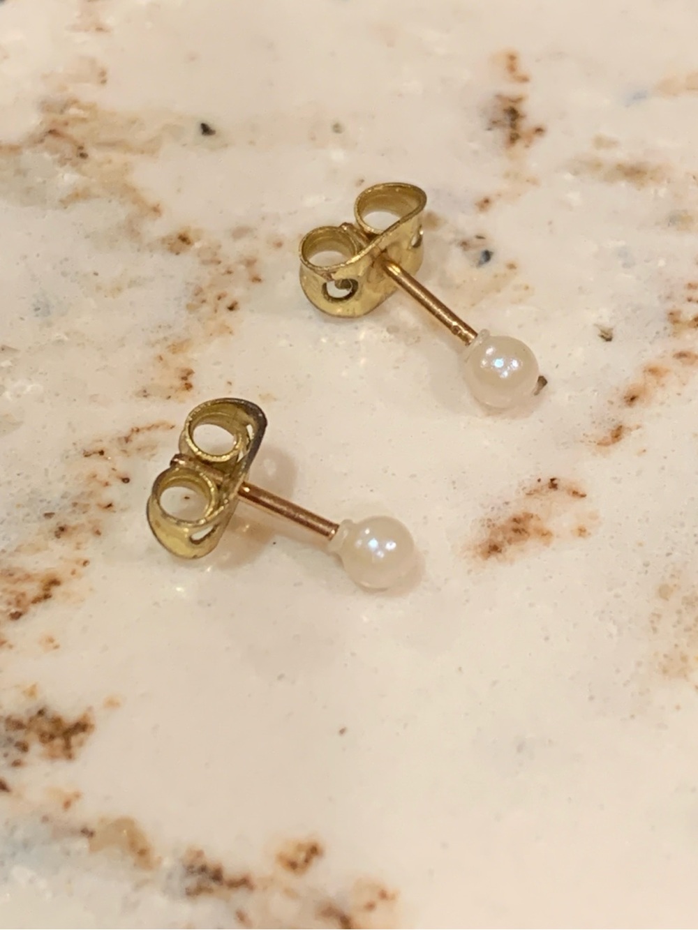 Vintage Tiny Gold Tone Faux Pearl Stud Earrings | Dainty | Little Girl Jewelry